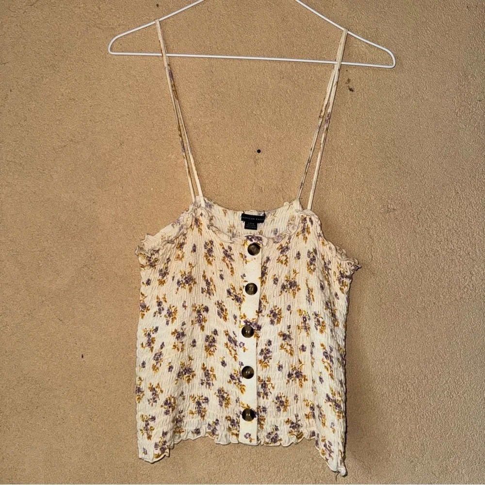 American eagle Floral Button-Down Spaghetti Strap Top cinched - Picture 1 of 6